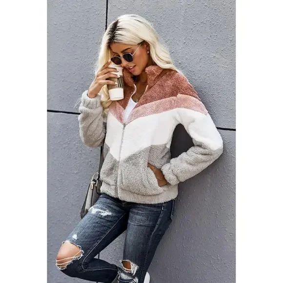 Colorblock Teddy Jacket - Picture 12 of 15